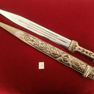 Daga Kindjal caucásica hecha a mano - Melchior (plata alemana) y Niel - Kinzhal georgiano de Tbilisi 1990 - Arte de filigrana - Regalo para hombres imagen 14