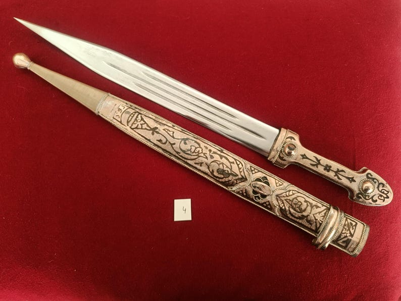 Daga Kindjal caucásica hecha a mano - Melchior (plata alemana) y Niel - Kinzhal georgiano de Tbilisi 1990 - Arte de filigrana - Regalo para hombres imagen 14