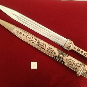 Daga Kindjal caucásica hecha a mano - Melchior (plata alemana) y Niel - Kinzhal georgiano de Tbilisi 1990 - Arte de filigrana - Regalo para hombres imagen 6