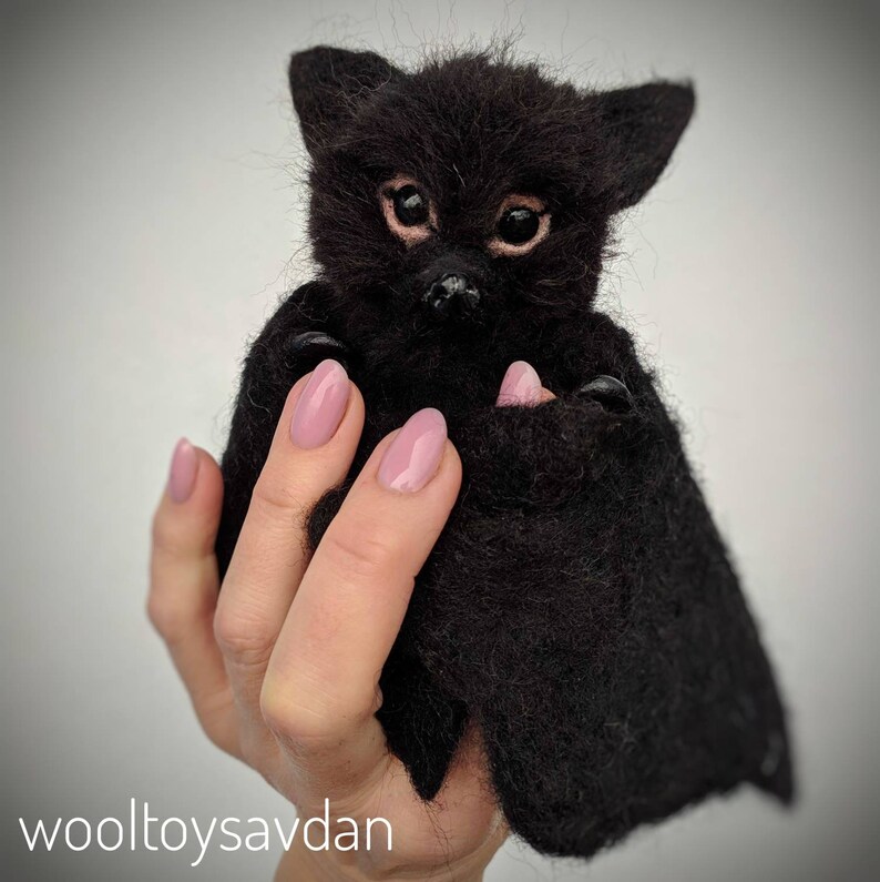 Needle felted bat. Realistic wool toy. Etsy