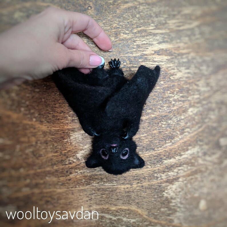 Needle felted bat. Realistic wool toy. Etsy