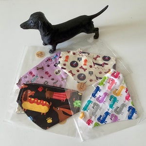 Handmade 100% Cotton Reversible Bandanas For Dachshunds - Assorted Dachshund Sausage Dog Designs - Including Christmas