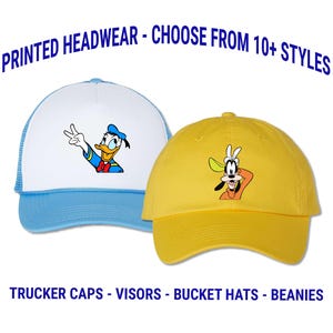 Mickey Mouse and Friends Printed Hat - Birthday Party Group Cap - Cute Peace Bucket Hat - Disney World Magic Kingdom | Adult and Kids Sizes