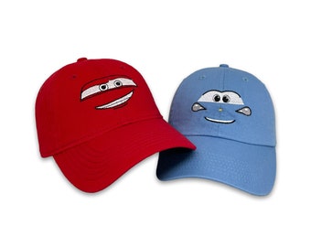 EMBROIDERED HAT Lightning McQueen and Sally Carrera Disney Cars Kids  and Adult Unstructured Baseball Cap Radiator Springs Couple