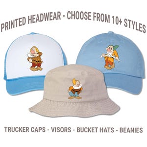 Snow White and Seven Dwarfs Printed Hat - Birthday Party Group Caps - Themed Bucket Hat - Disney World Magic Kingdom | Adult and Kids Sizes