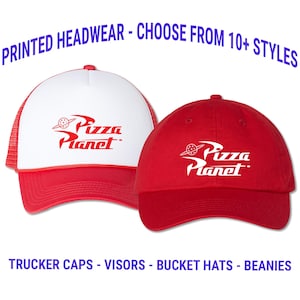 Pizza Planet Printed Hat - Halloween Group Party Cap - Cute Themed Bucket Hat - Toy Story Alien Hat - Woody and Buzz | Adult and Kids Sizes