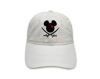 EMBROIDERED HAT Mickey Mouse Pirate | Family Vacation Group Hats | Disney World Cap Unstructured Adult Unisex cap