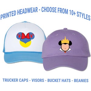 Snow White and Seven Dwarfs Printed Hat - Birthday Party Group Caps - Themed Bucket Hat - Disney World Magic Kingdom | Adult and Kids Sizes