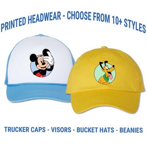 Mickey Mouse and Pluto Printed Hat - Birthday Party Cap - Best Friends Bucket Hat - Disney World Magic Kingdom | Adult and Kids Sizes