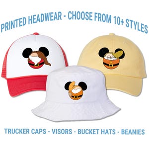 Snow White and Seven Dwarfs Printed Hat - Birthday Party Group Caps - Themed Bucket Hat - Disney World Magic Kingdom | Adult and Kids Sizes