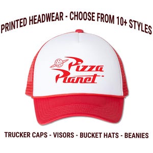 Pizza Planet Printed Hat - Halloween Group Party Cap - Cute Themed Bucket Hat - Toy Story Alien Hat - Woody and Buzz | Adult and Kids Sizes