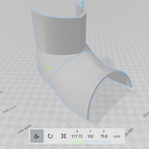 May include: A 3D model of a white plastic pipe fitting with a 90-degree bend. The fitting is designed to connect two pipes at a right angle.
