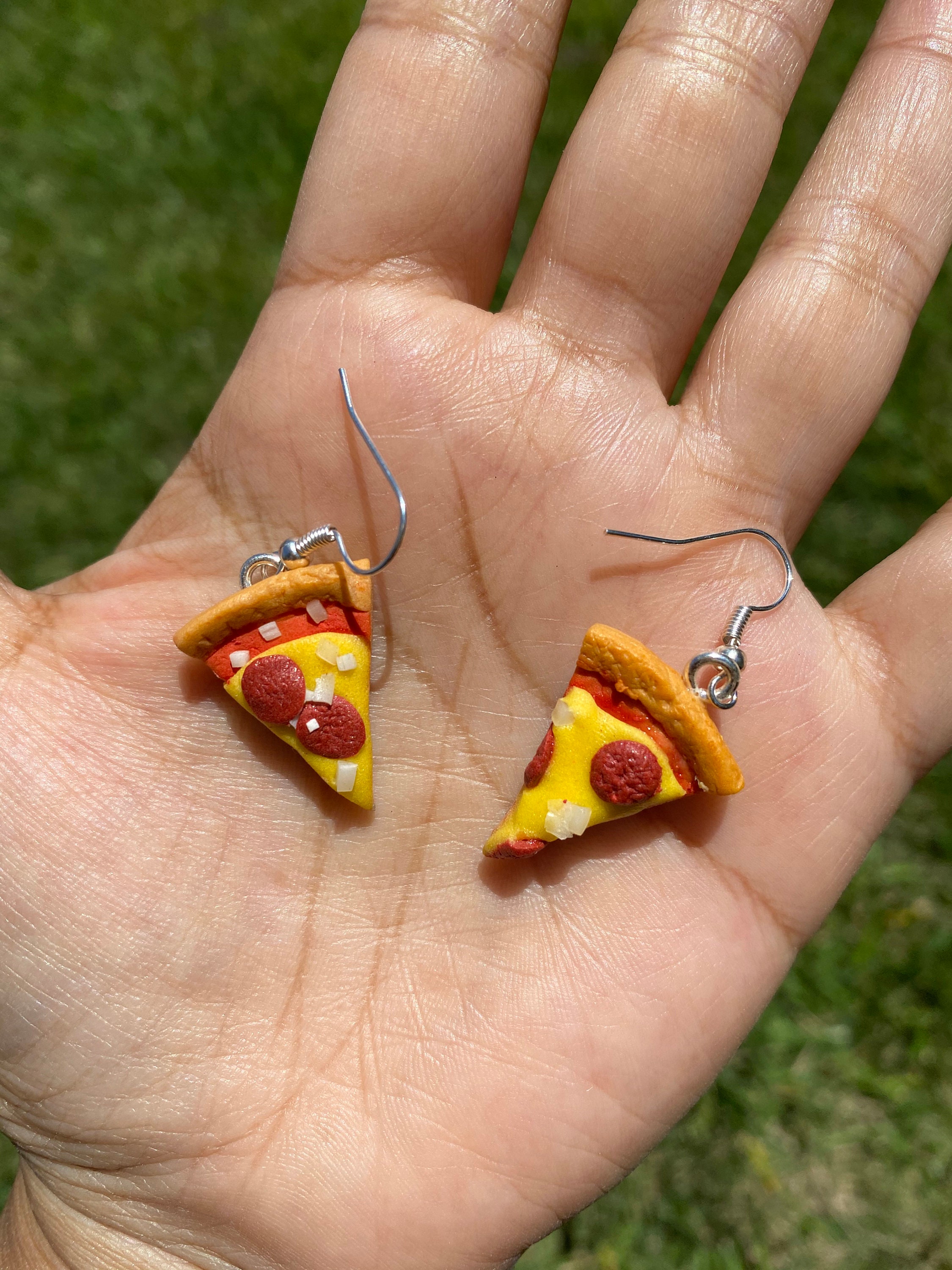 新作‼️③バーガー&メロンソーダのピアス　樹脂粘土　レジンchackymade Pepperoni Pizza Slice Earrings - Etsy
