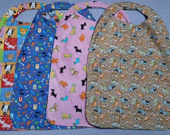 Reversible Extra-Large Adult Clothes Protectors: Dogs on flannel with complementary fleece on the other side.