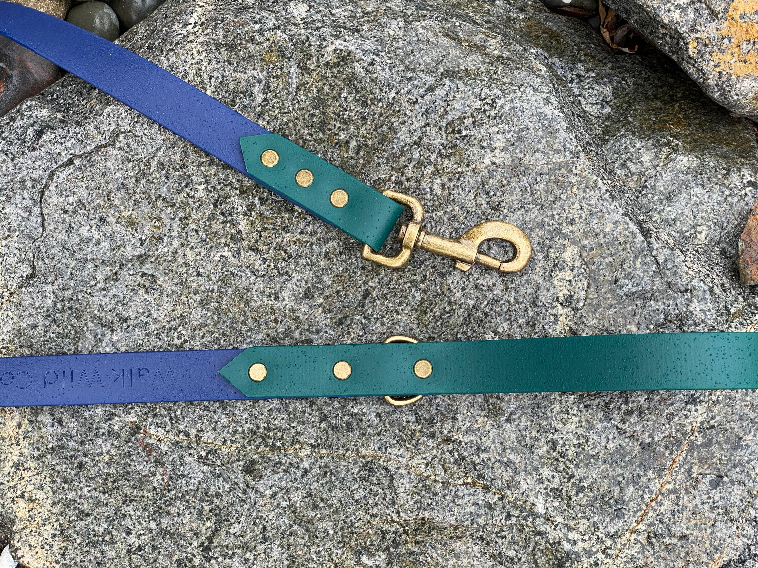 Vegan Leather Dog Leash Two Tone Navy and Hunter green