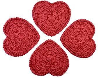 Pair of Crochet Heart Coasters, Crochet Heart, Valentines Day Gift