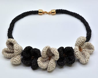 Crochet Flower Necklace, Bib Statement Necklace, Crochet Handmade Jewelry