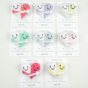 Crochet pocket hugs - Two hugging hearts fusing into one!