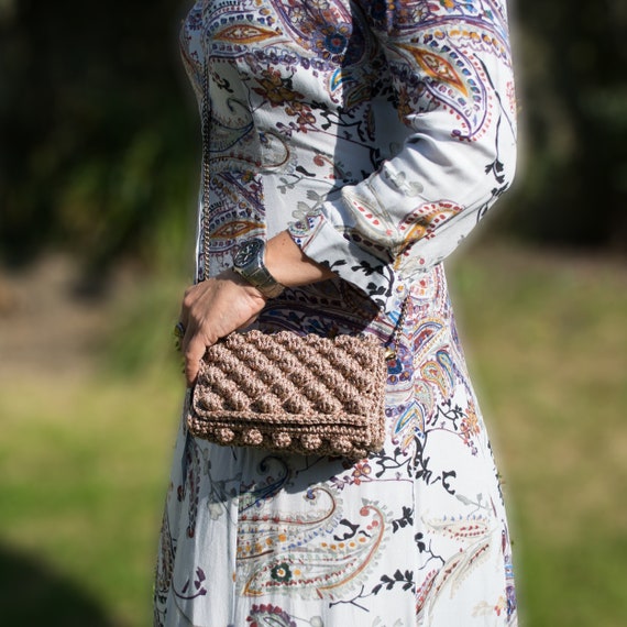 Fancy Glittering Crochet Shoulder Bag with Adjustable Metallic Chain Strap and Full Lining