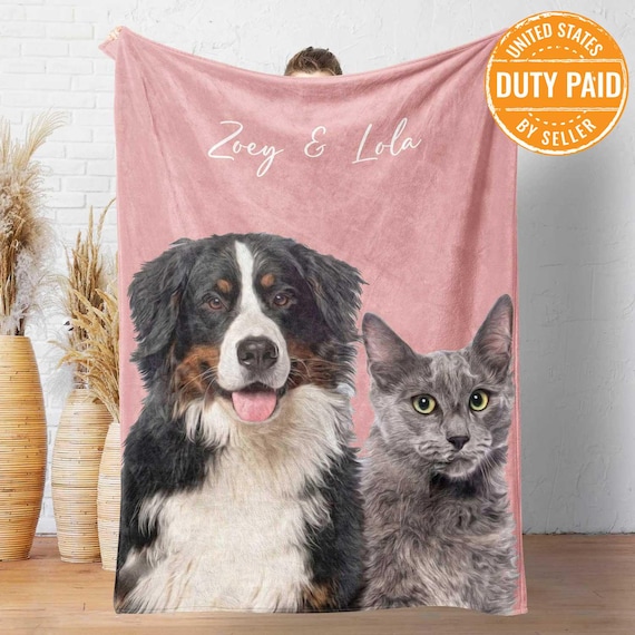Personalized Pet Photo Blanket: Custom Dog Cat Memorial Gift