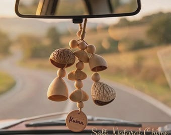 Seed Pod Chime with Personalized Pet Name, Natural Boho Car Mirror & Bag Accessory