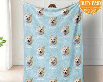 Personalized Pet Photo Blanket: Custom Dog Cat Memorial Gift