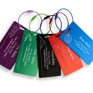 Gepersonaliseerde metalen bagagelabel, aangepast bagagelabel, ID-label reistas, kofferlabel, rugzaklabel, cadeau voor hem, familiereizen, teamcadeau