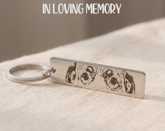 Pet Memorial Eye Keychain, Custom Engraved Dog or Cat Photo Keepsake, Sympathy Gift for Pet Loss, Stainless Steel Keyring