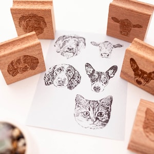 Custom Pet Portrait Stamp 2x2, Personalized Dog Cat Rubber Stamp, Pet Logo