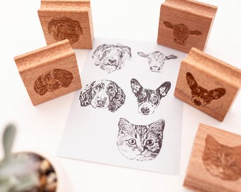 Custom Pet Portrait Stamp 2x2, Personalized Dog Cat Rubber Stamp, Pet Logo