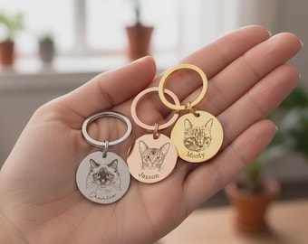 Cat Memorial Keychain, Personalized Pet Photo Engraved Keepsake, Custom Loss Remembrance Gift, Stainless Steel