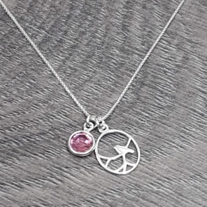 October Birthstone Nightingale Necklace, Sterling Silver Nightingale Bird Necklace personalised with the October Swarovski Birthstone- Rose