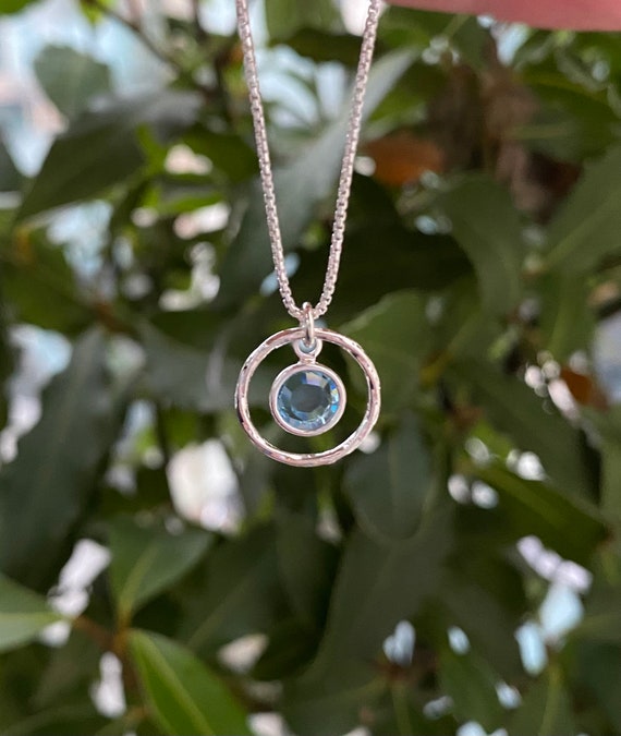 March Birthstone Necklace Silver Twisted Pendant Necklace With