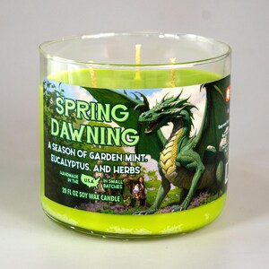 Spring Dawning Gaming Candle | Soy Candle | Hand Poured | Spring | Dragonlance | Book Candle | Spearmint | 20oz | 8oz | 2oz | Wax Melts 20 oz 3-Wick Jar