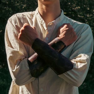 Dragonscale Bracers | Pair of Genuine Leather Arm-Guard Vambraces | LARP, Fantasy Cosplay, D&D
