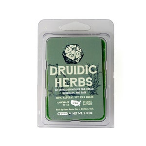 Druidic Herbs Gaming Candle | Geek Gift | RPG | Gamer | DND | Sage | Rosemary | Herbal | Pine | Druid | 20oz | 8oz | 2oz | Wax Melts Wax Melts