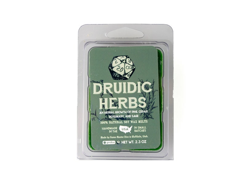 Druidic Herbs Gaming Candle | Geek Gift | RPG | Gamer | DND | Sage | Rosemary | Herbal | Pine | Druid | 20oz | 8oz | 2oz | Wax Melts Wax Melts