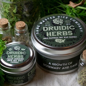Druidic Herbs Gaming Candle | Geek Gift | RPG | Gamer | DND | Sage | Rosemary | Herbal | Pine | Druid | 20oz | 8oz | 2oz | Wax Melts image 6