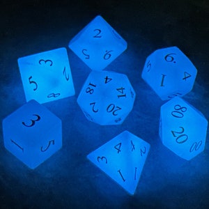 Wraithlight - Blue Glow-in-the-Dark Luminous Stone Dice Set | 7 Polyhedral Dice | Dungeons and Dragons | DND