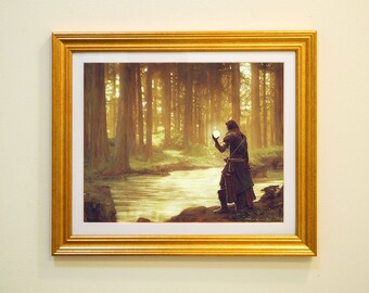 Ranger Pondering Orb in Forest | Fantasy Art Print | Giclée Painting by Kevin L. Owens