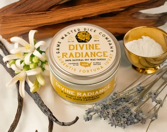 Divine Radiance Candle | Soy Wax Candle | Geek Gift | RPG | Gamer | DND | Sandalwood | Lavender | Vanilla | 20oz | 8oz | 2oz | Wax Melts