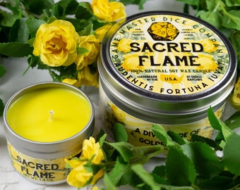 Sacred Flame Gaming Candle | Soy Candle | Hand Poured | Yellow Rose | Rose Candle | Floral | DND | 20oz | 8oz | 2oz | Wax Melts