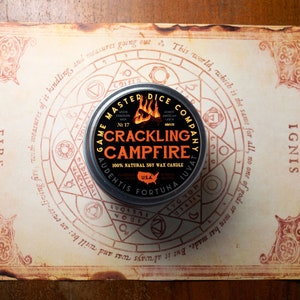 Crackling Campfire Gaming Candle | Soy Candle | Geek Gift | RPG | Gamer | DND | Camping | Fire | Wood Wick | 20oz | 8oz | 2oz | Wax Melts