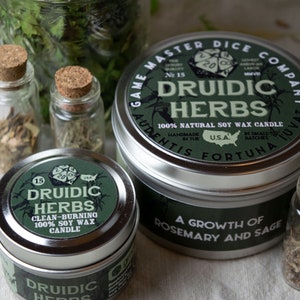 Druidic Herbs Gaming Candle | Geek Gift | RPG | Gamer | DND | Sage | Rosemary | Herbal | Pine | Druid | 20oz | 8oz | 2oz | Wax Melts image 7