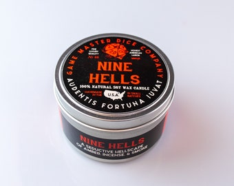 Nine Hells Gaming Candle | Soy Candle | Geek Gift | RPG | Gamer | DnD | Smoke and Dark Incense | Dungeons & Dragons