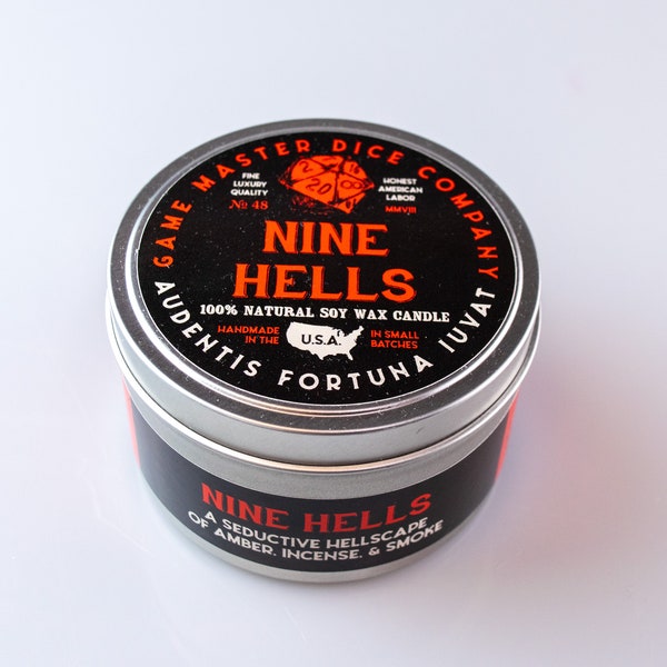 Nine Hells Gaming Candle | Soy Candle | Geek Gift | RPG | Gamer | DnD | Smoke and Dark Incense | Dungeons & Dragons