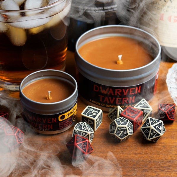 Dwarven Tavern Gaming Candle | Soy Candle | Geek Gift | RPG | Gamer | DnD | Camping | Whiskey | Smoke | Oak
