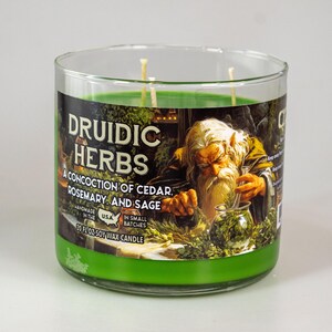 Druidic Herbs Gaming Candle | Geek Gift | RPG | Gamer | DND | Sage | Rosemary | Herbal | Pine | Druid | 20oz | 8oz | 2oz | Wax Melts 20 oz 3-Wick Jar
