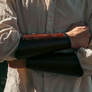 Wanderlust Bracers | Pair of Genuine Leather Arm-Guard Vambraces | Distressed Leather Armor for LARP, Fantasy Cosplay, D&D