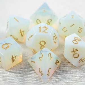 Freedom - Opalite Gemstone Dice Set | 7 Polyhedral Dice | Dungeons and Dragons | DND